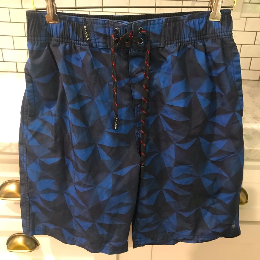 Spyder Swim Trunks Mens Small Blue Coastal Board Shorts Drawstring Pockets